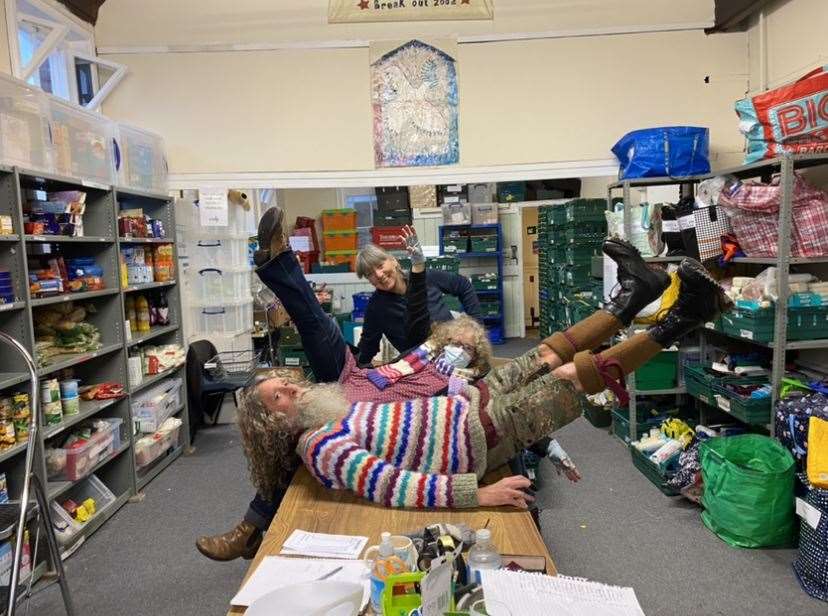 Volunteers Sue, Ann and Dave having fun