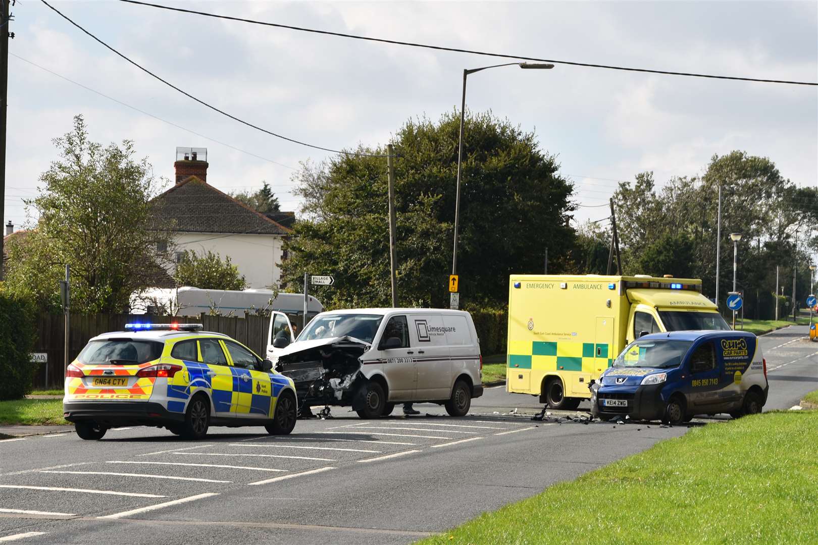 Two vans have collided head on in Capel-le-Ferne. Picture: Jean Jones