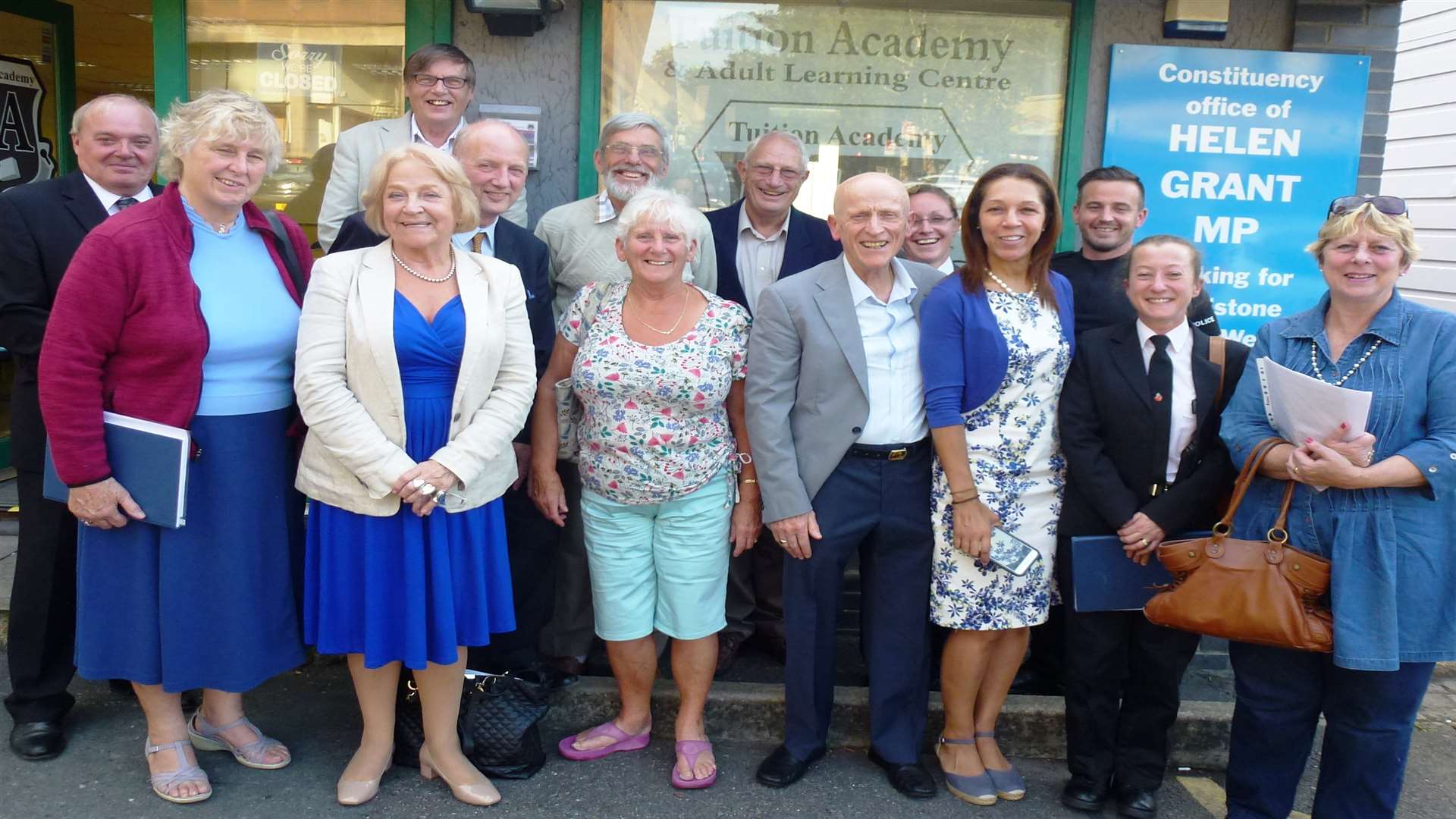 Helen Grant MP with members of the rural speeding working group outside her office at Maidstone East station