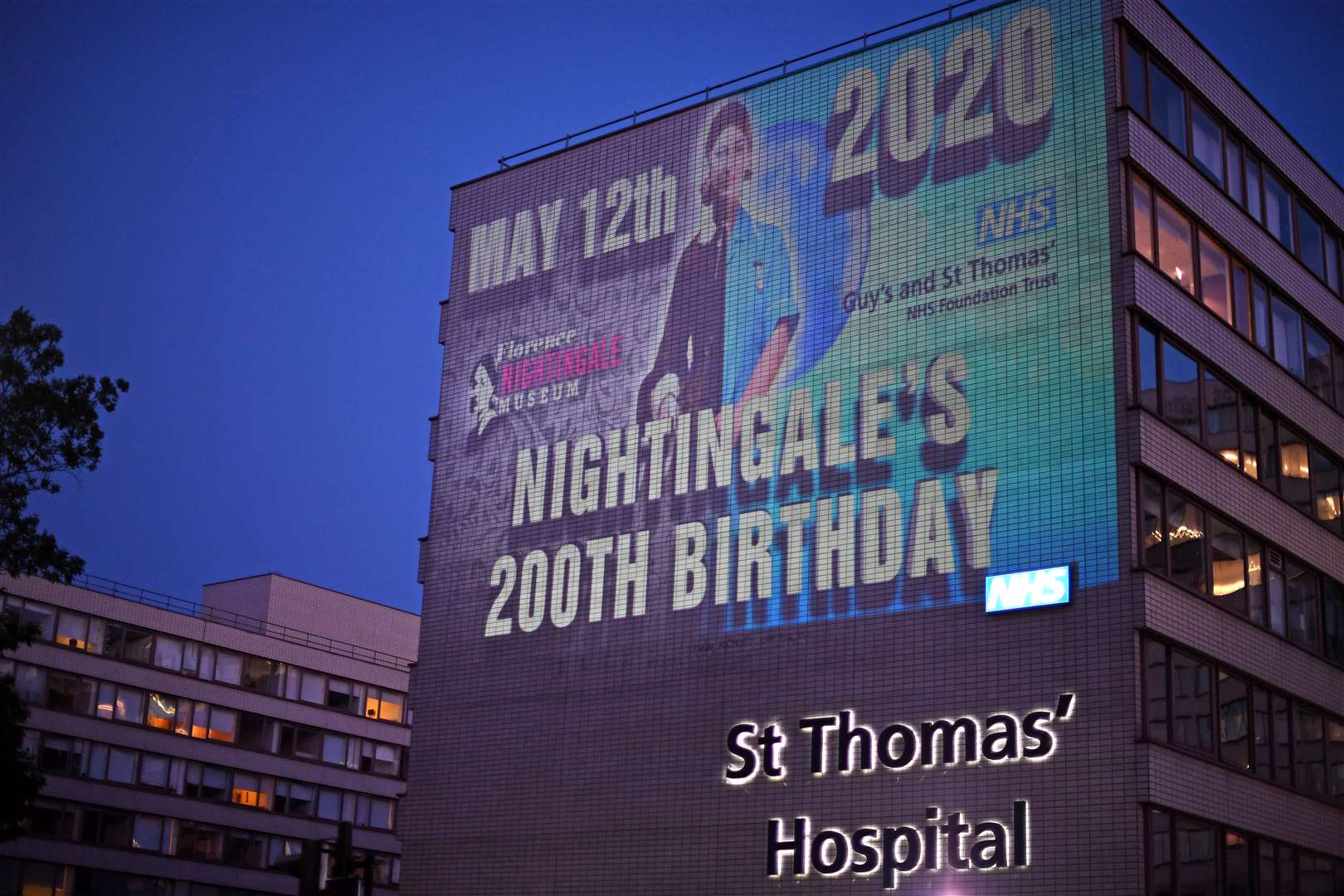 An image of Florence Nightingale was projected on to Guy’s and St Thomas’ hospital in London (Victoria Jones/PA)