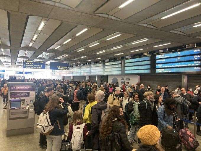 Queues at London St Pancras on Thursday (James Collier/Twitter/PA)