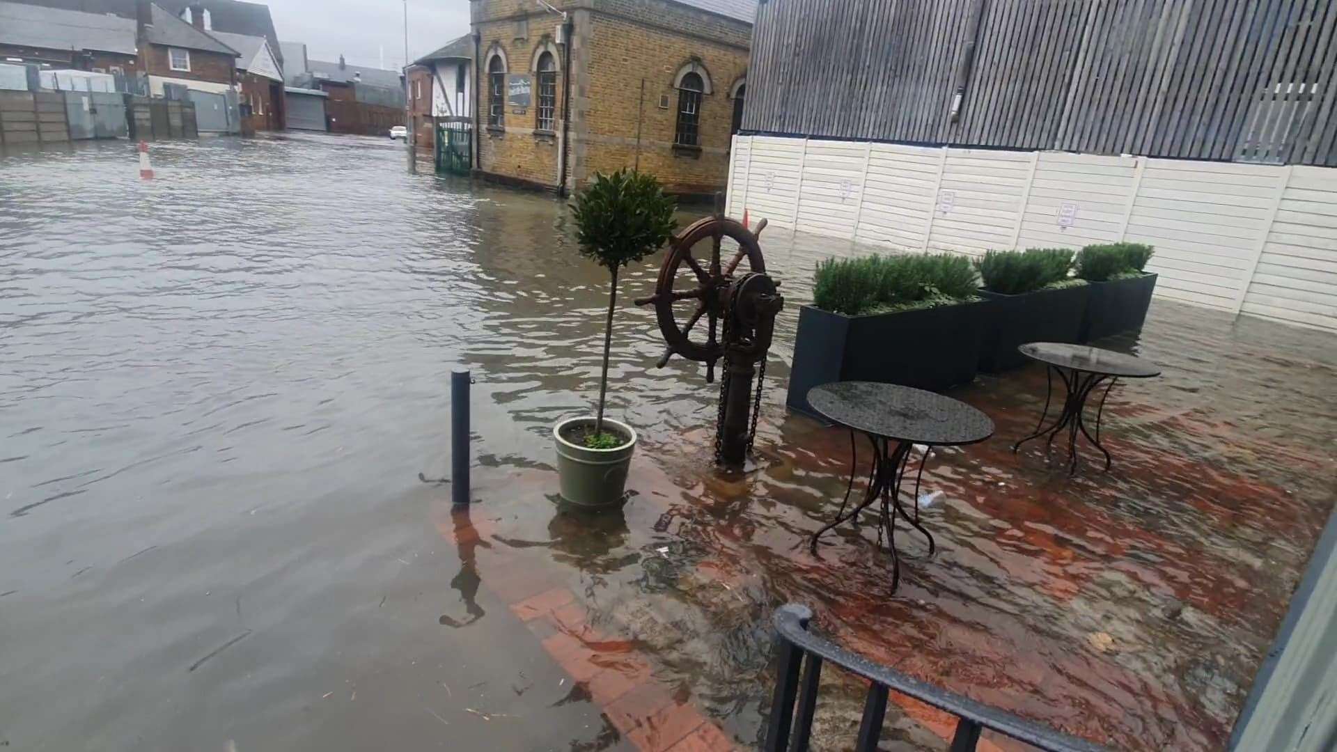 Water has reached The Quay restaurant in Faversham