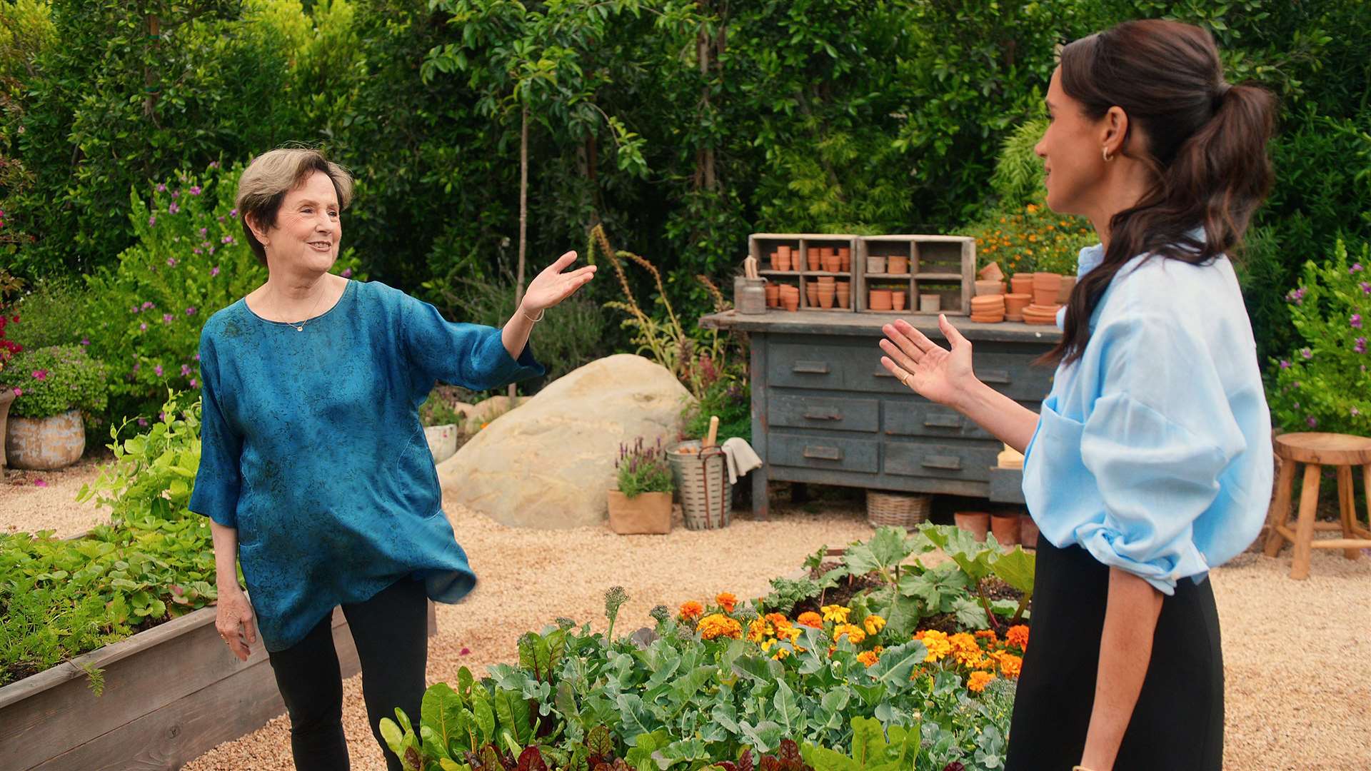 Alice Waters with Meghan in an episode from the show (Netflix/PA)