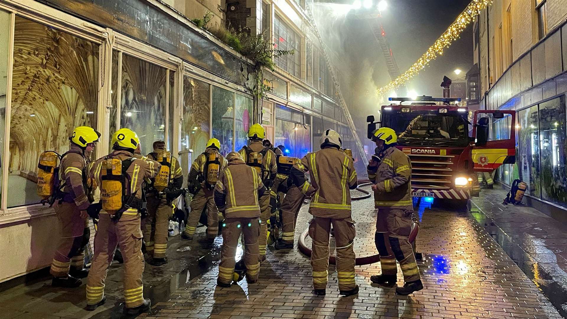 Fire crews in Canterbury High Street. Picture: KFRS