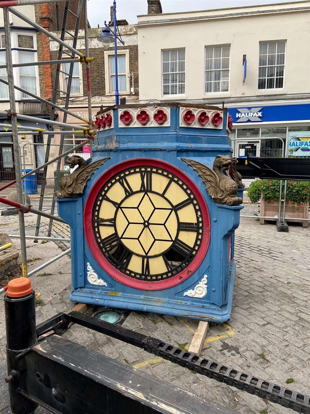 Off with its head: Sheerness clock tower being dismantled to be taken away for repair. Picture: Swale council