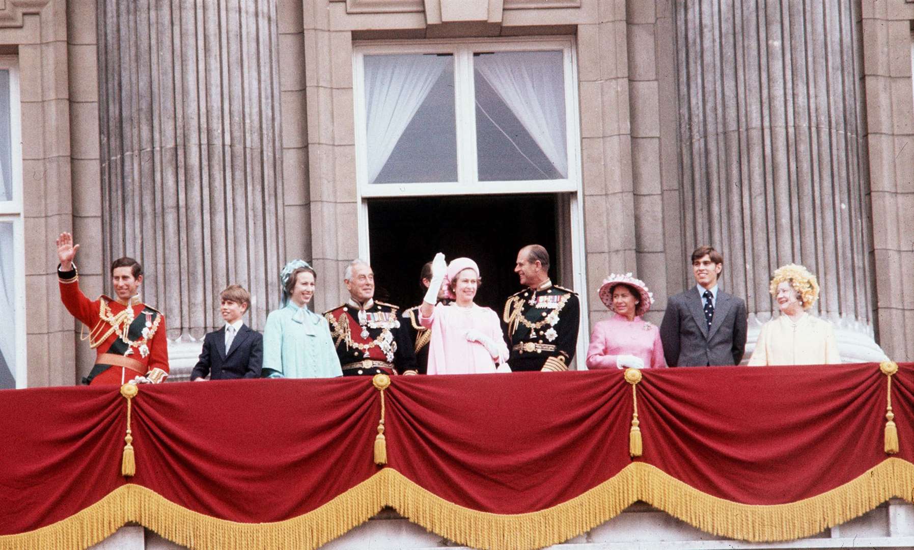 The Queen and Philip with (from left) Charles, Edward, Anne, Earl Mountbatten, Captain Mark Phillips, Princess Margaret, Prince Andrew and the Queen Mother in 1977 (PA)