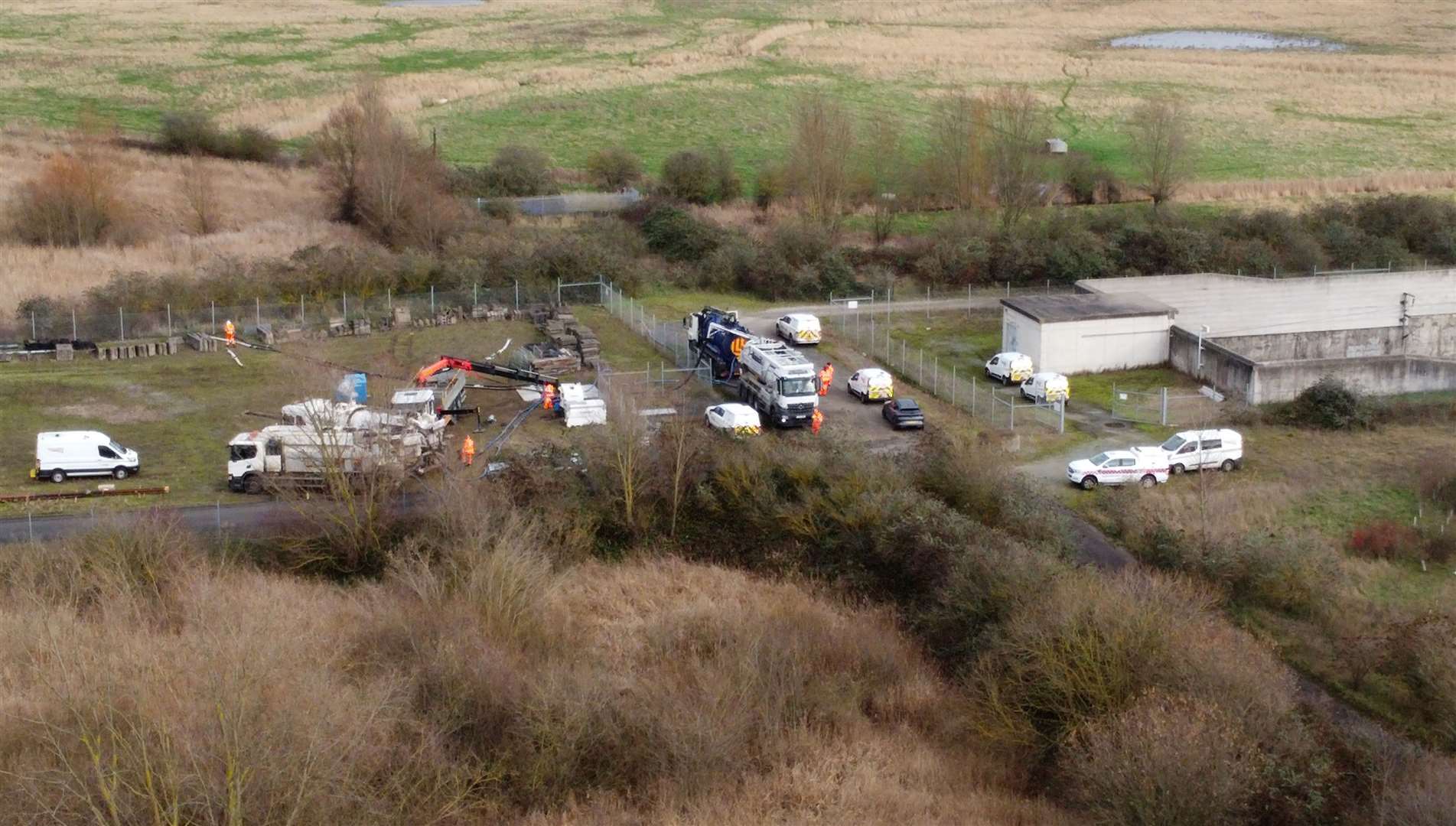 Engineers working at the entrance to the flooded tunnel near Ebbsfleet in Kent (Gareth Fuller/PA)