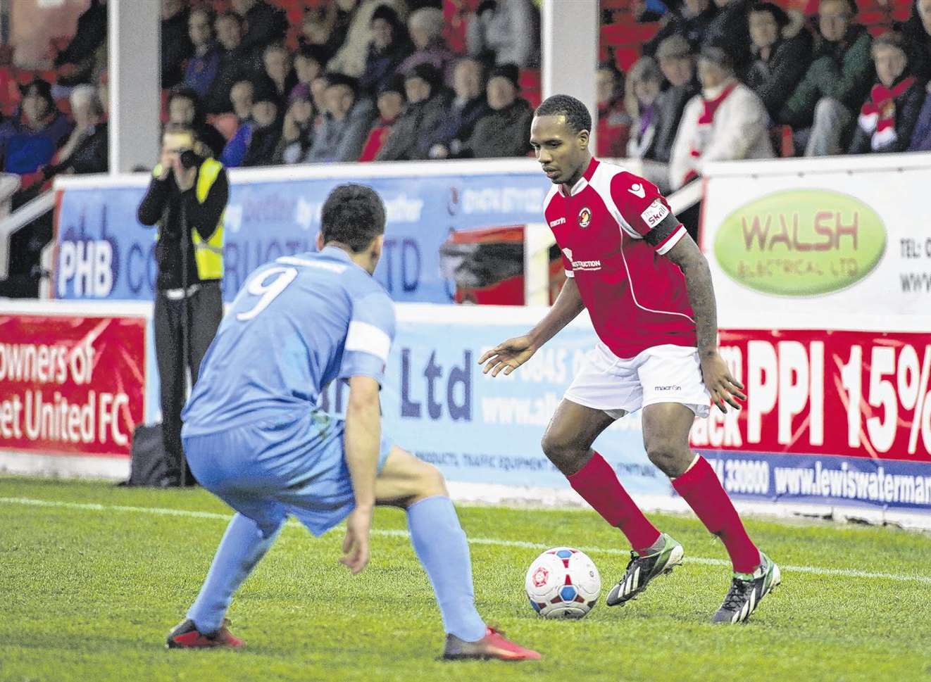 Aiden Palmer on the ball for Ebbsfleet United against Whitehawk Picture: Andy Payton