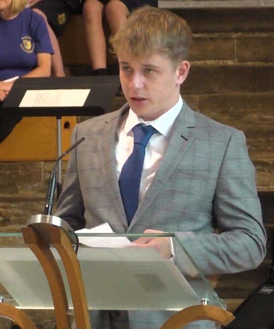 Ms James’s son Patrick Davis paid tribute to his mother during the service (Canterbury Cathedral/PA)