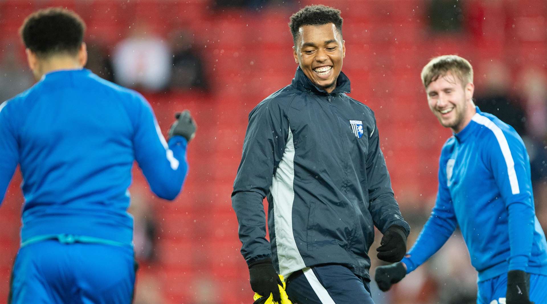 Tahvon Campbell is all smiles during the warm-up Picture: Ady Kerry