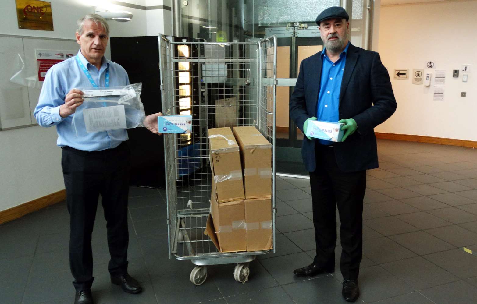 The PPE equipment was donated by Mr Hughes’s colleagues at Tata Steel in Port Talbot (Swansea Bay University Health Board/PA)