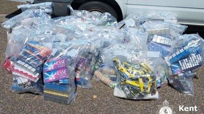 Illicit cigarettes, illegal vapes, nicotine pouches kilograms of tobacco were found in Gravesend businesses. Picture: Kent Police