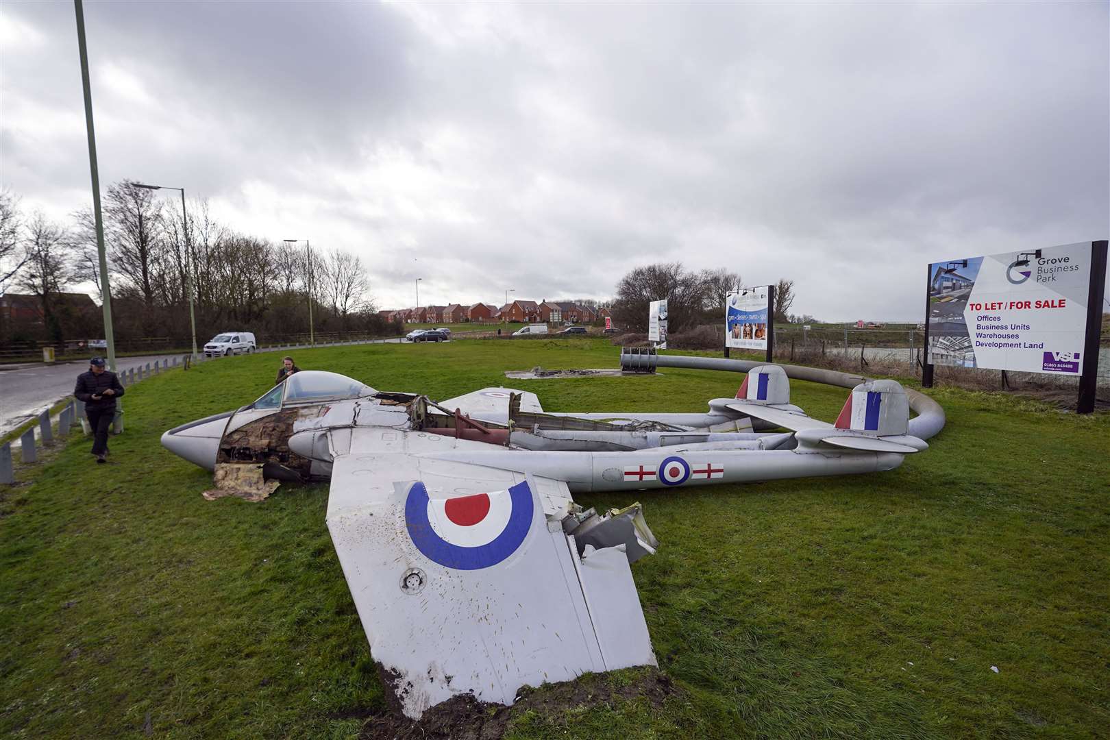 A de Havilland Venom plane was blown down in Wantage, Oxfordshire (Steve Parsons/PA)