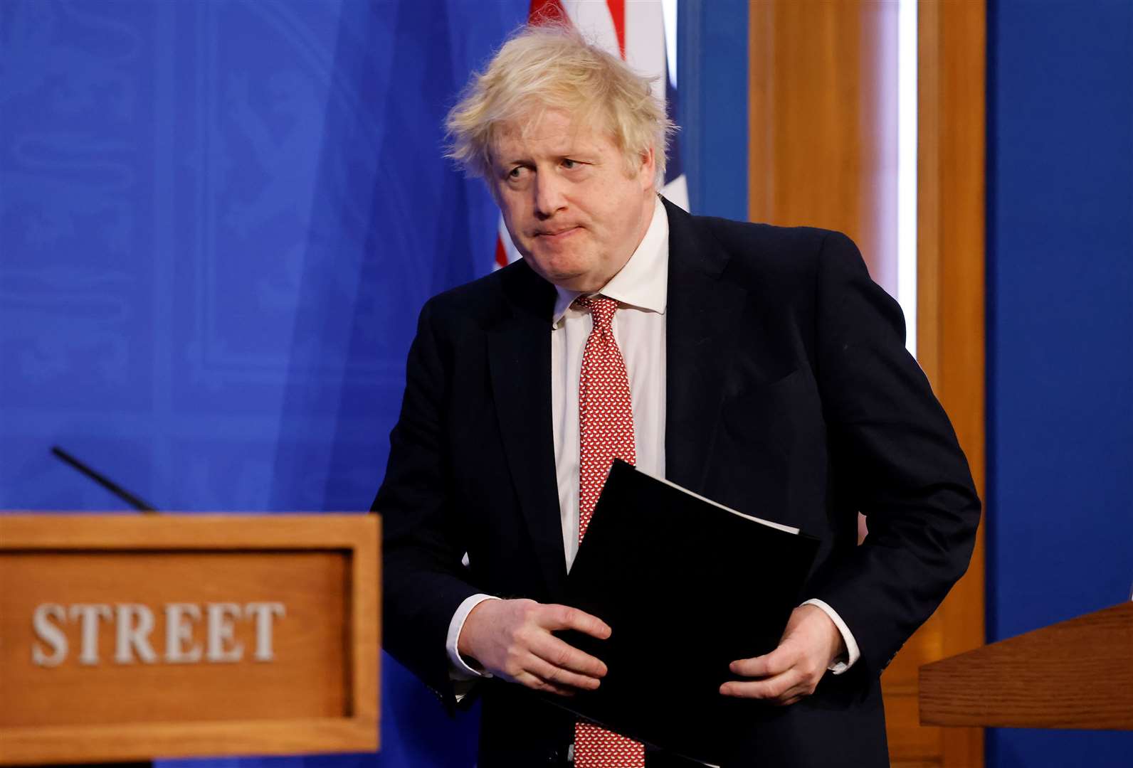 Former prime minister Boris Johnson during a Covid media briefing (Tolga Akmen/PA)