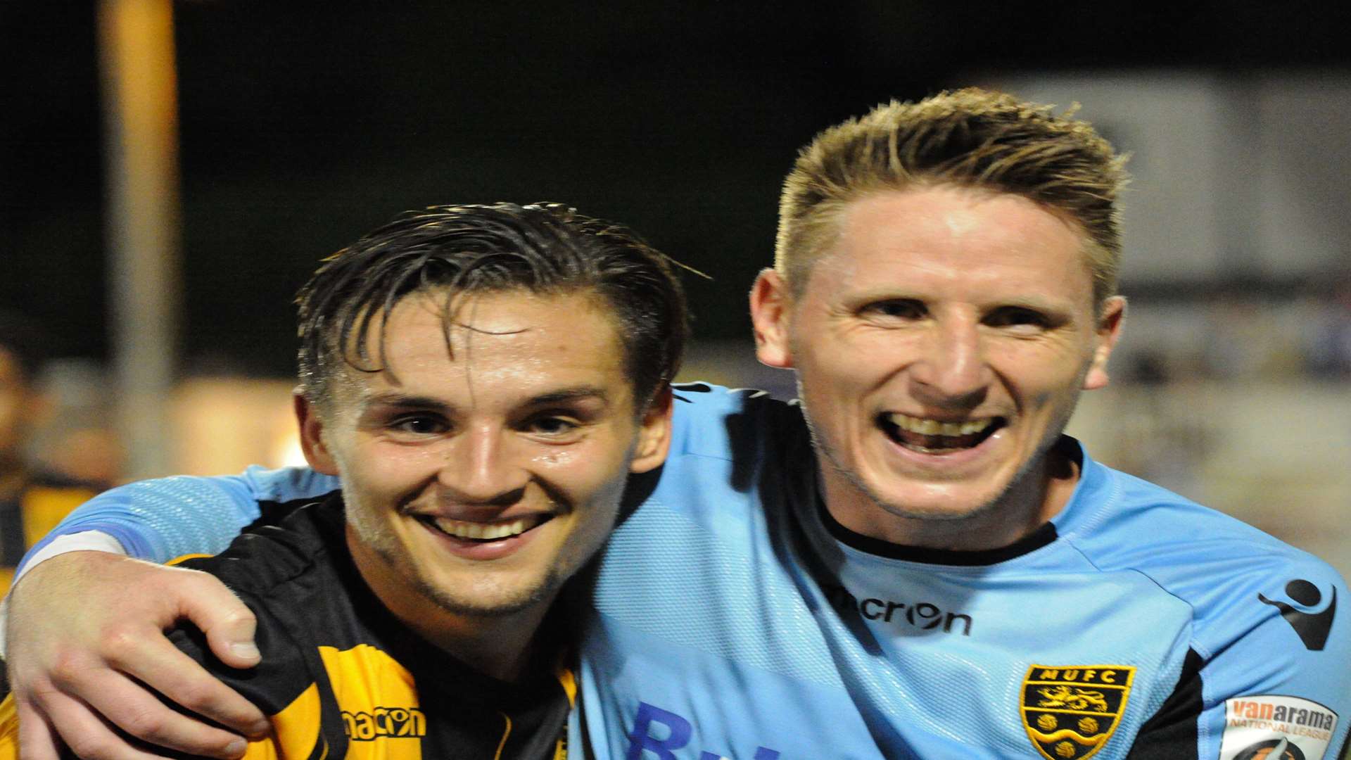 Goalscorer Josh Hare with Maidstone keeper Lee Worgan Picture: Steve Terrell