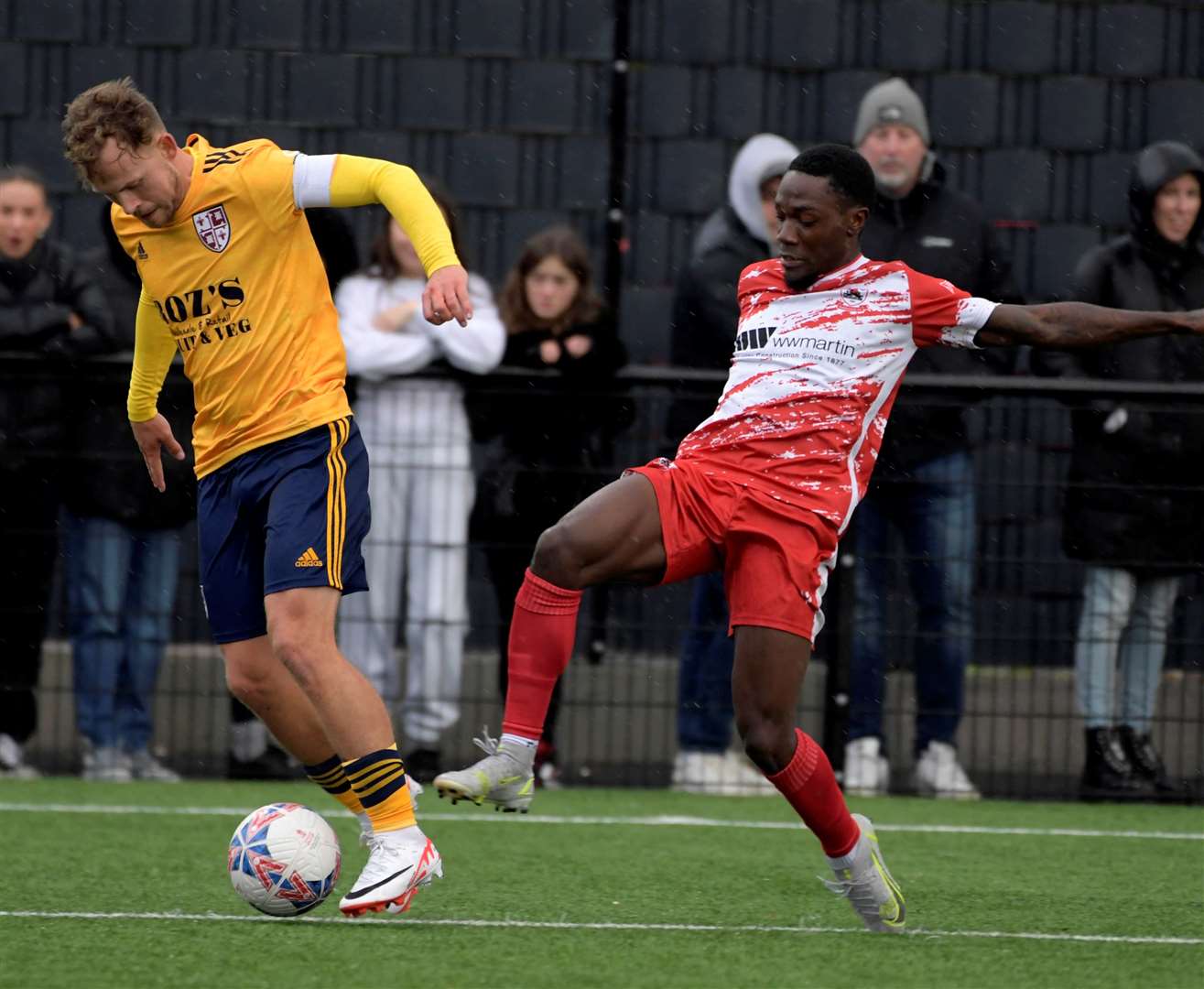 Jordan Green puts in a challenge as Ramsgate fight back in the first half. Picture: Barry Goodwin