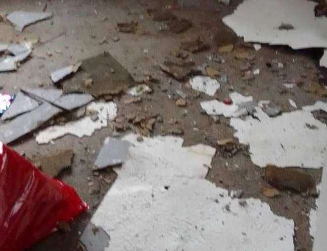 Living room covered in broken ceiling. Picture: Marley Simmons