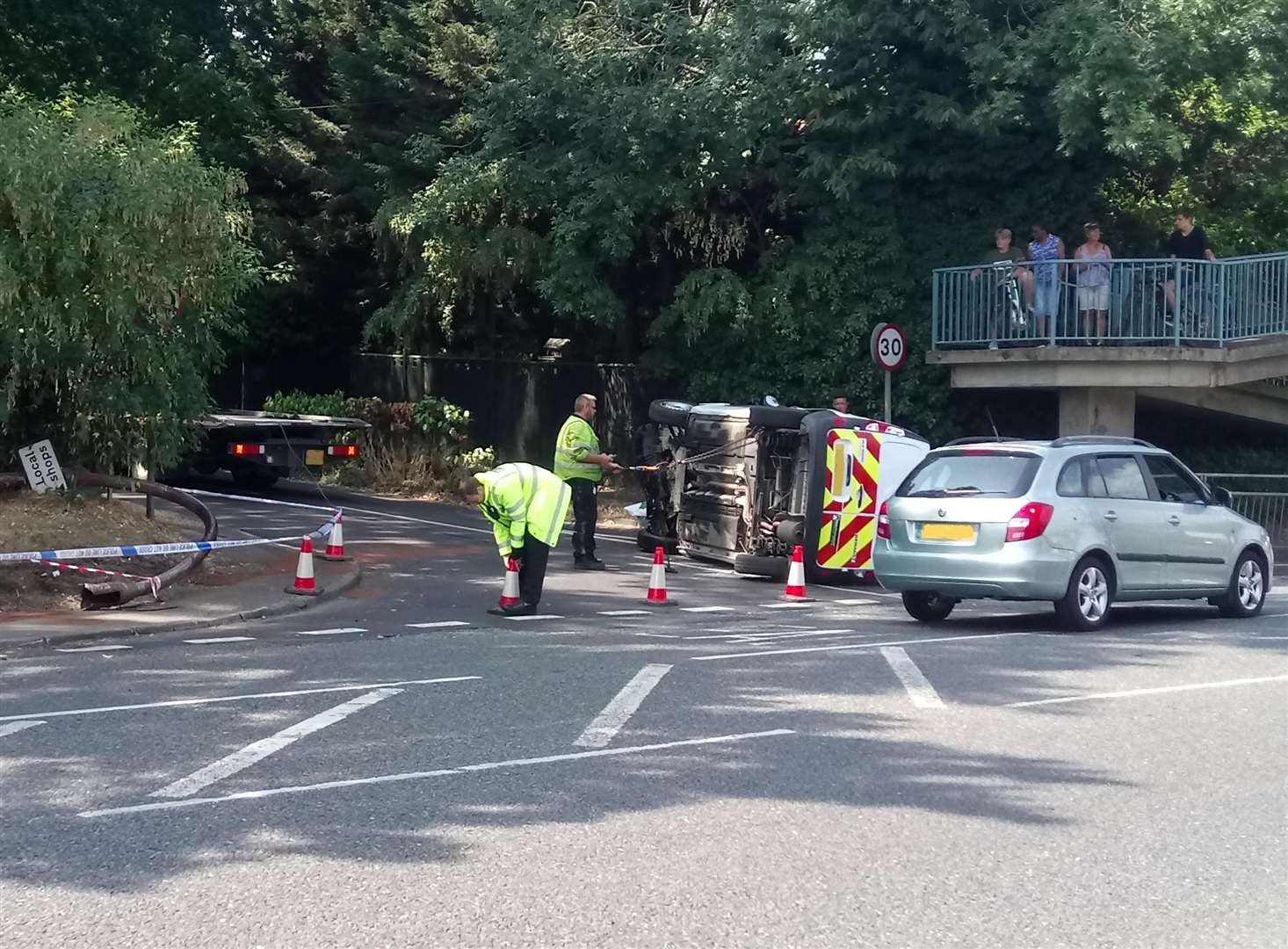 The van overturned at the A20 London Road Junction with Teapot Lane.