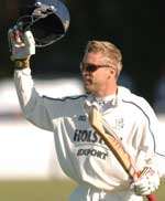 David Fulton celebrates reaching his century. Picture: BARRY GOODWIN