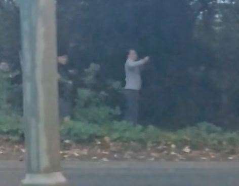 Yobs with catapults have been caught on camera aiming missiles at homes along London Road East in Aylesford