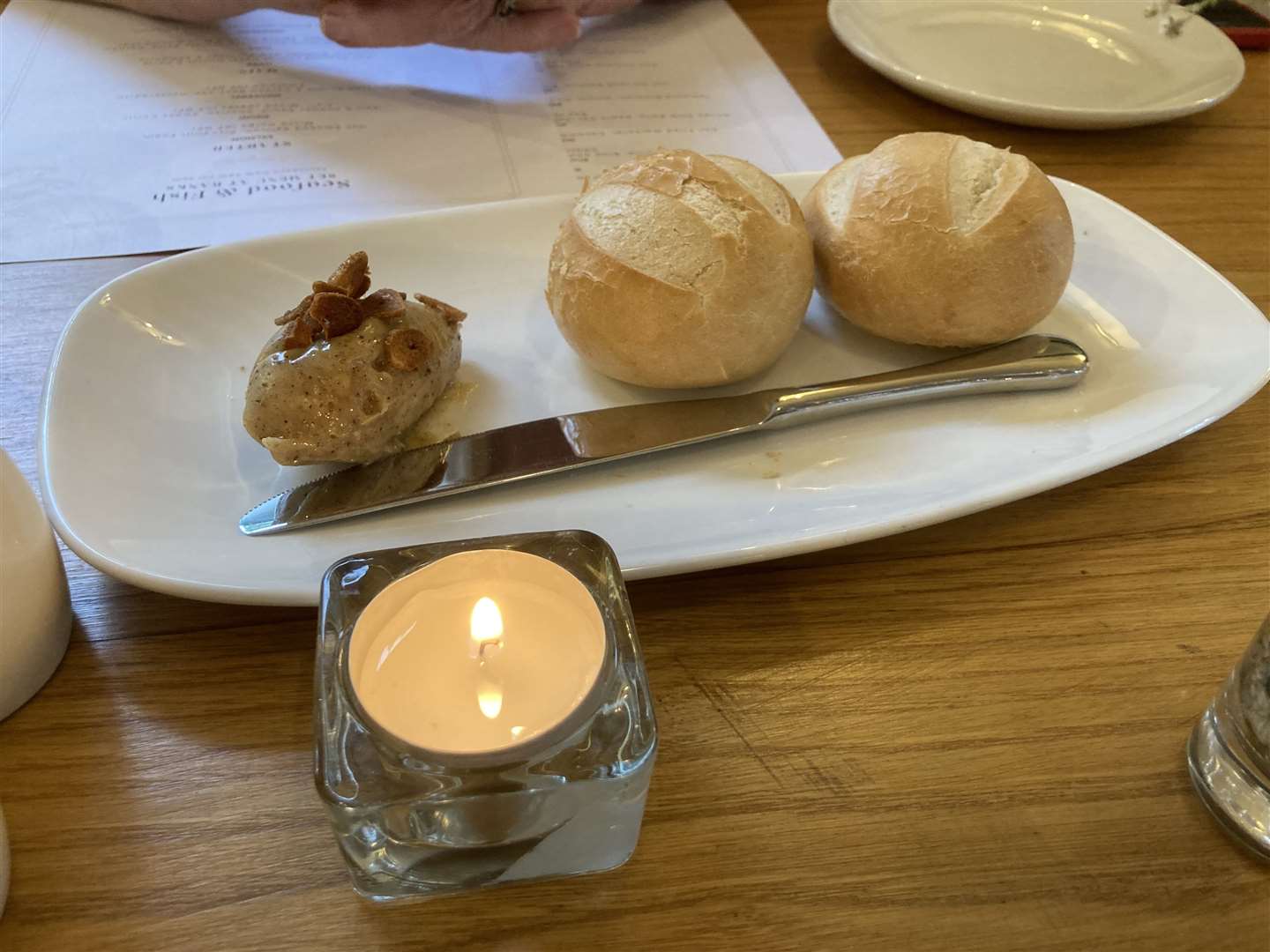 A nice touch: a flame and home-made bread
