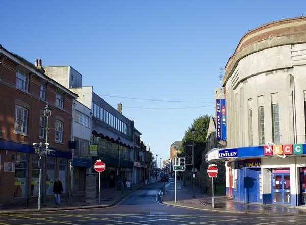 The junction between Bell Road, High Street and East Street in Sittingbourne