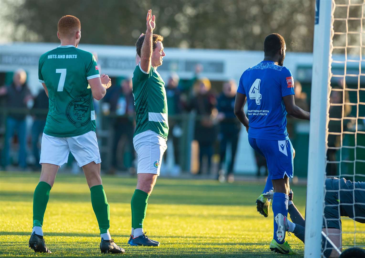 Frannie Collin, celebrating his goal for Ashford against Cray Valley last weekend, will get a good reception back at Hythe Picture: Ian Scammell