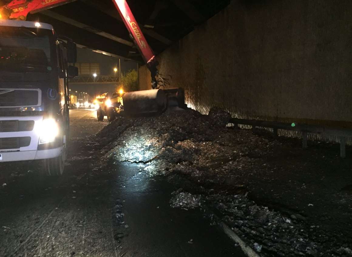 Debris being cleared from the road. Picture: Highways England