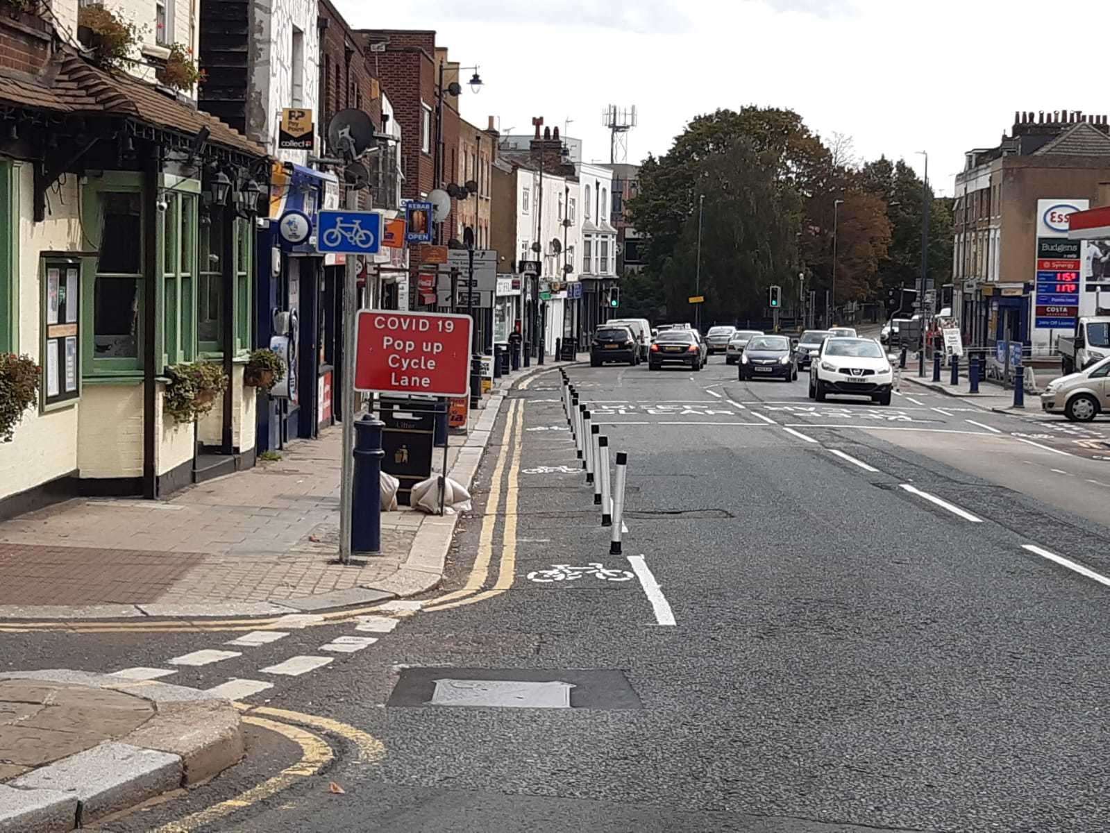 The cycle lane in place in Milton Road, Gravesend