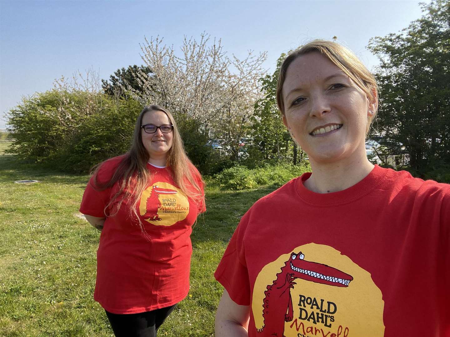 Roald Dahl specialist nurse Sarah (right) and colleague Roxy (left) are raising funds for Roald Dahl's Marvellous Children's Charity as part of the Captain Tom Challenge. Picture: Roald Dahl’s Marvellous Children’s Charity