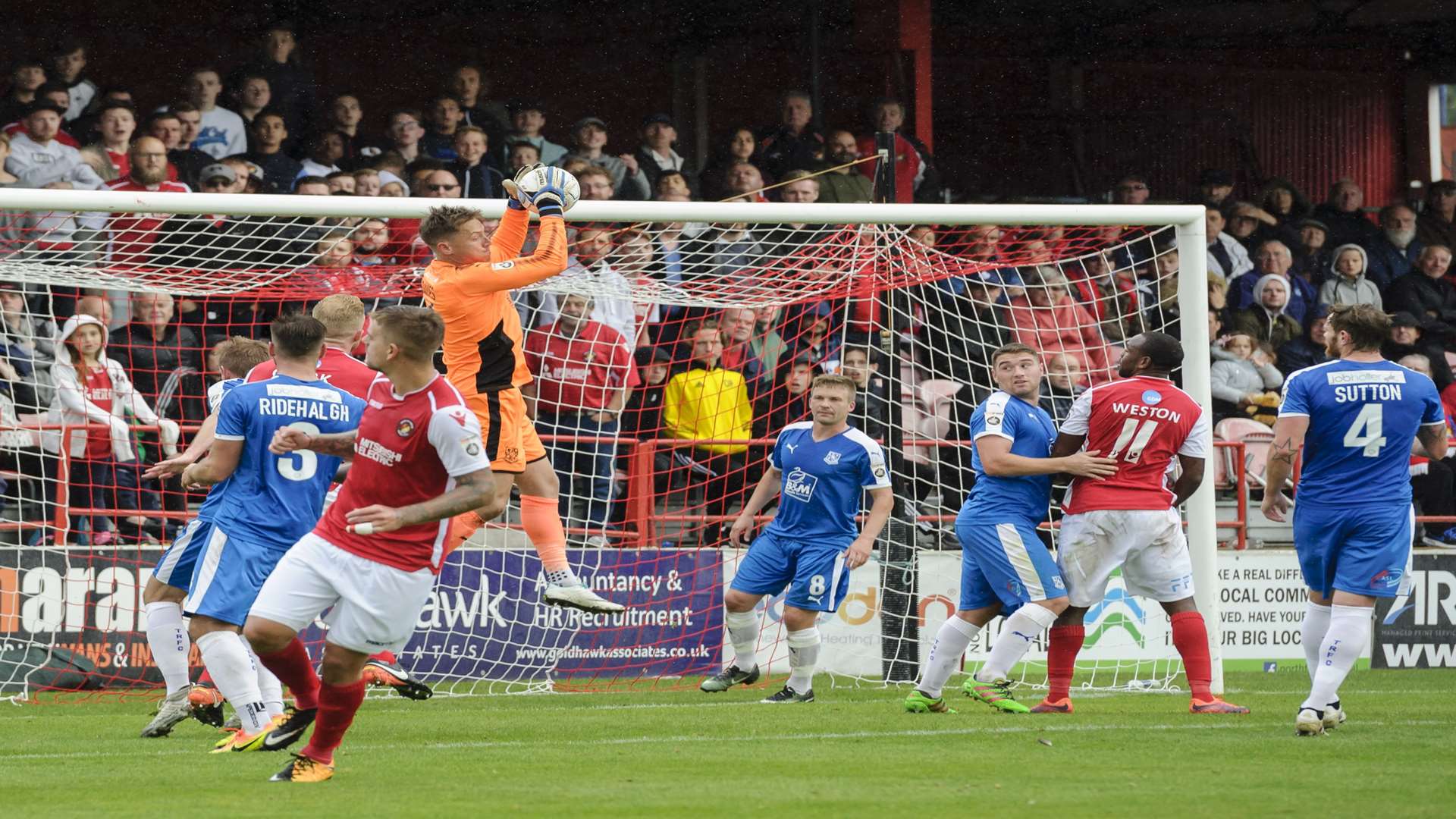 Tranmere goalkeeper Scott Davies claims a cross Picture: Andy Payton