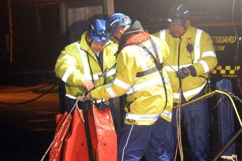 Coastguard teams brought the dog to safety