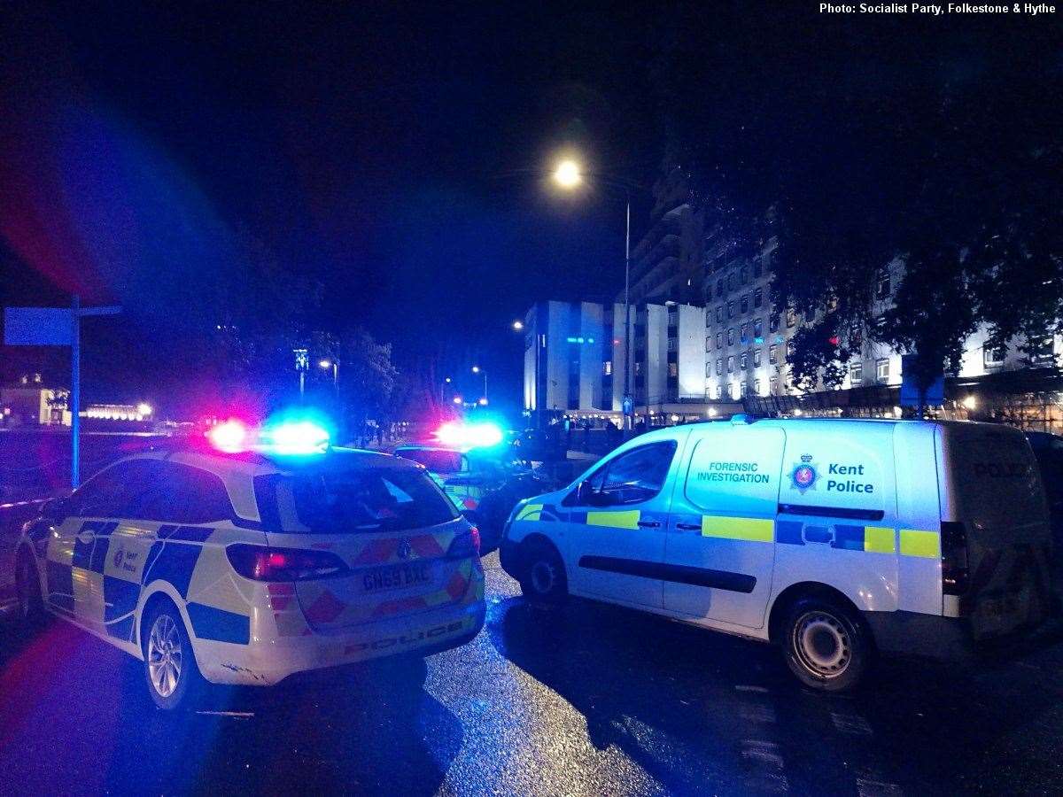 Emergency services outside the Grand Burstin Hotel in Folkestone after part of its fascia collapsed into the street. Picture: Socialist Party, Folkestone and Hythe