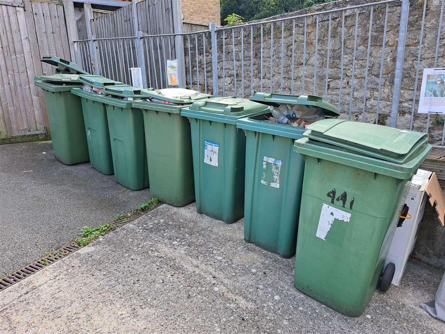 All seven recycling bins at Bluecoats Yard were rejected at the last collection