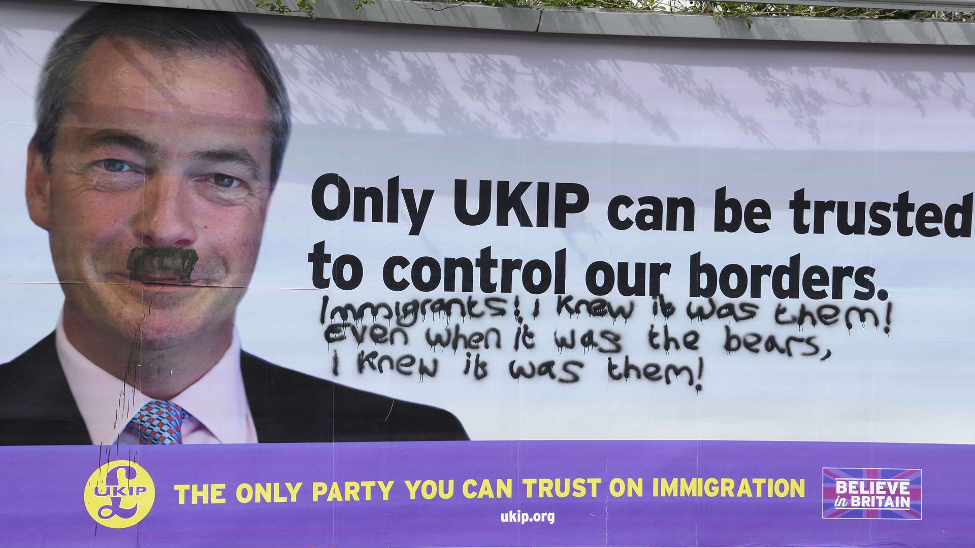 Ukip leader Nigel Farage with the added moustache and quote from The Simpsons character Moe. Picture: Paul Amos