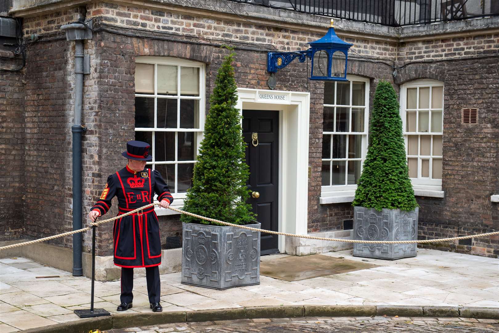 Ropes have been set out for a one-way system outside the Queen’s House.