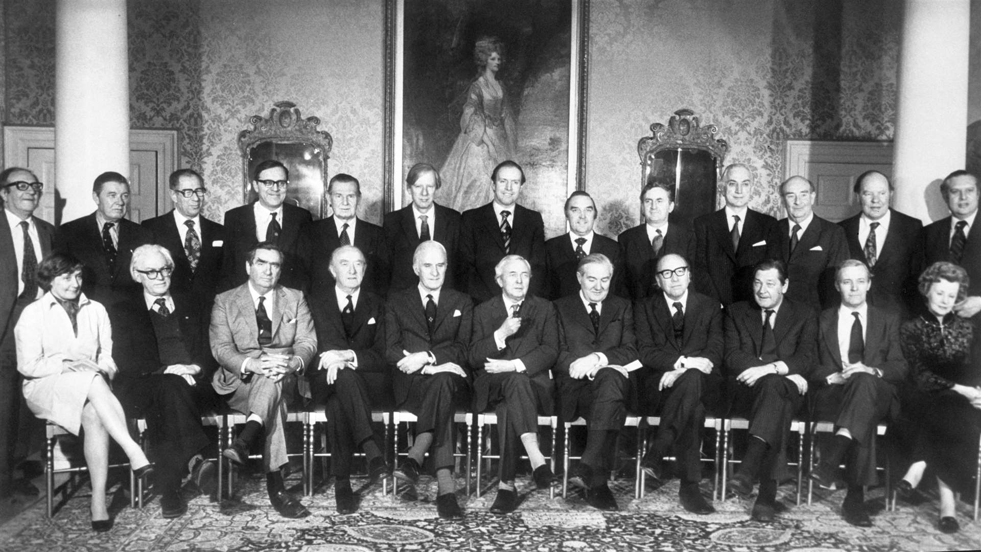 Then prime minister Harold Wilson with members of his government including Lord Morris of Aberavon at 10 Downing Street, before a dinner to mark his departure from the Labour leadership (Archive/PA)