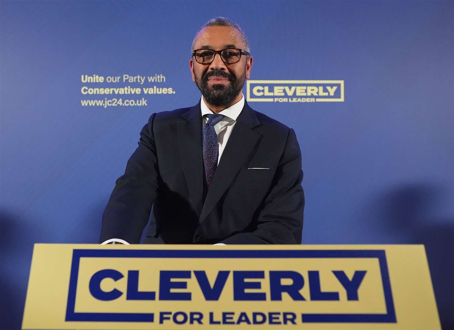 James Cleverly speaking at a Conservative Party leadership campaign event (James Manning/PA)