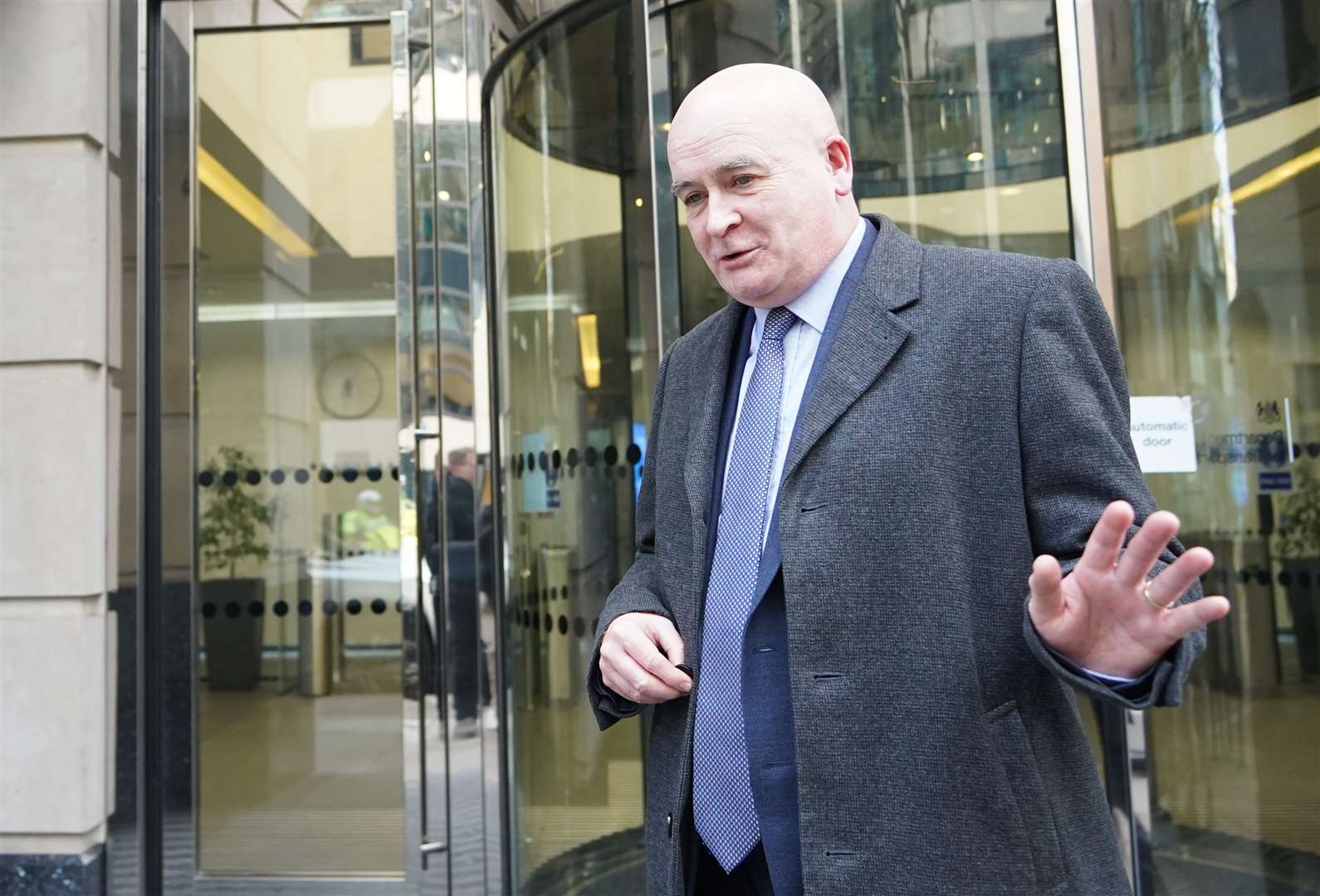 Mick Lynch, general secretary of the Rail, Maritime and Transport union (RMT) leaves the Department of Transport in Westminster (James Manning/PA)