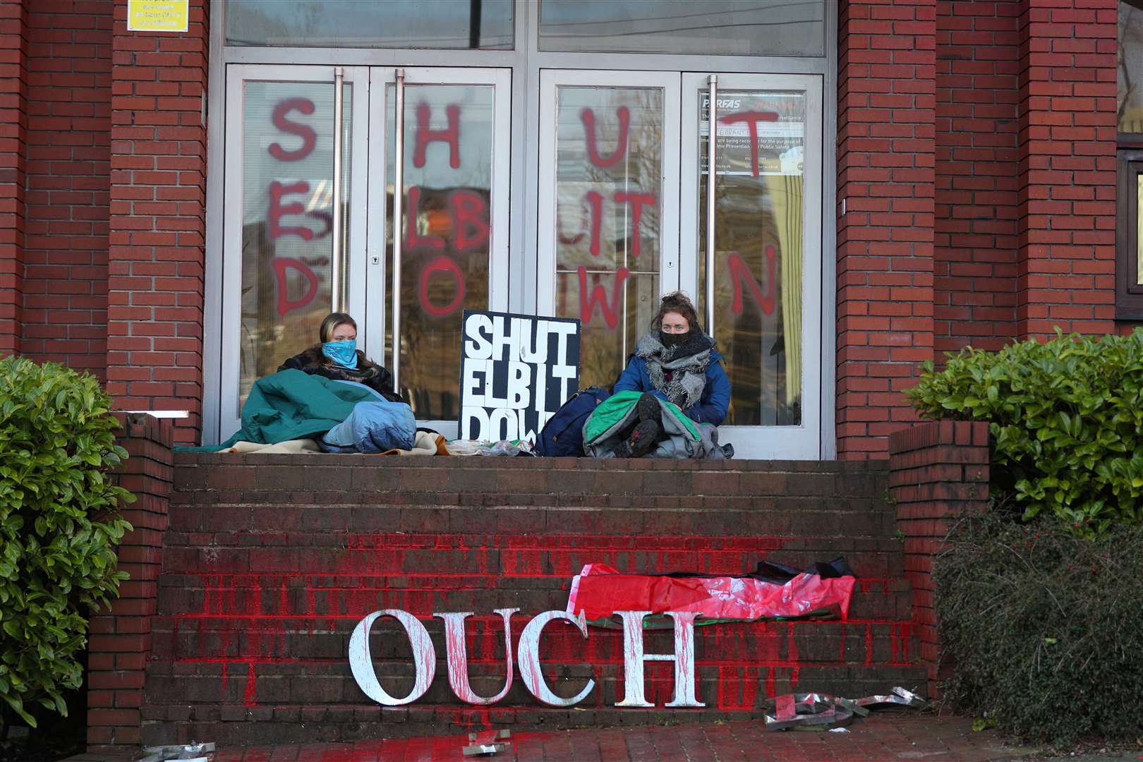 Protesters at the entrance to Elbit Ferranti (Peter Byrne/PA)