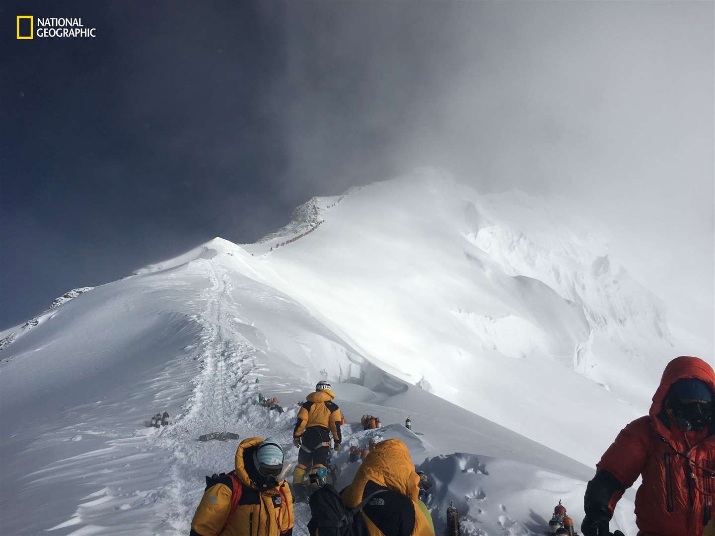 High-elevation climbers and Sherpa at the Balcony of Mount Everest (Baker Perry/National Geographic)