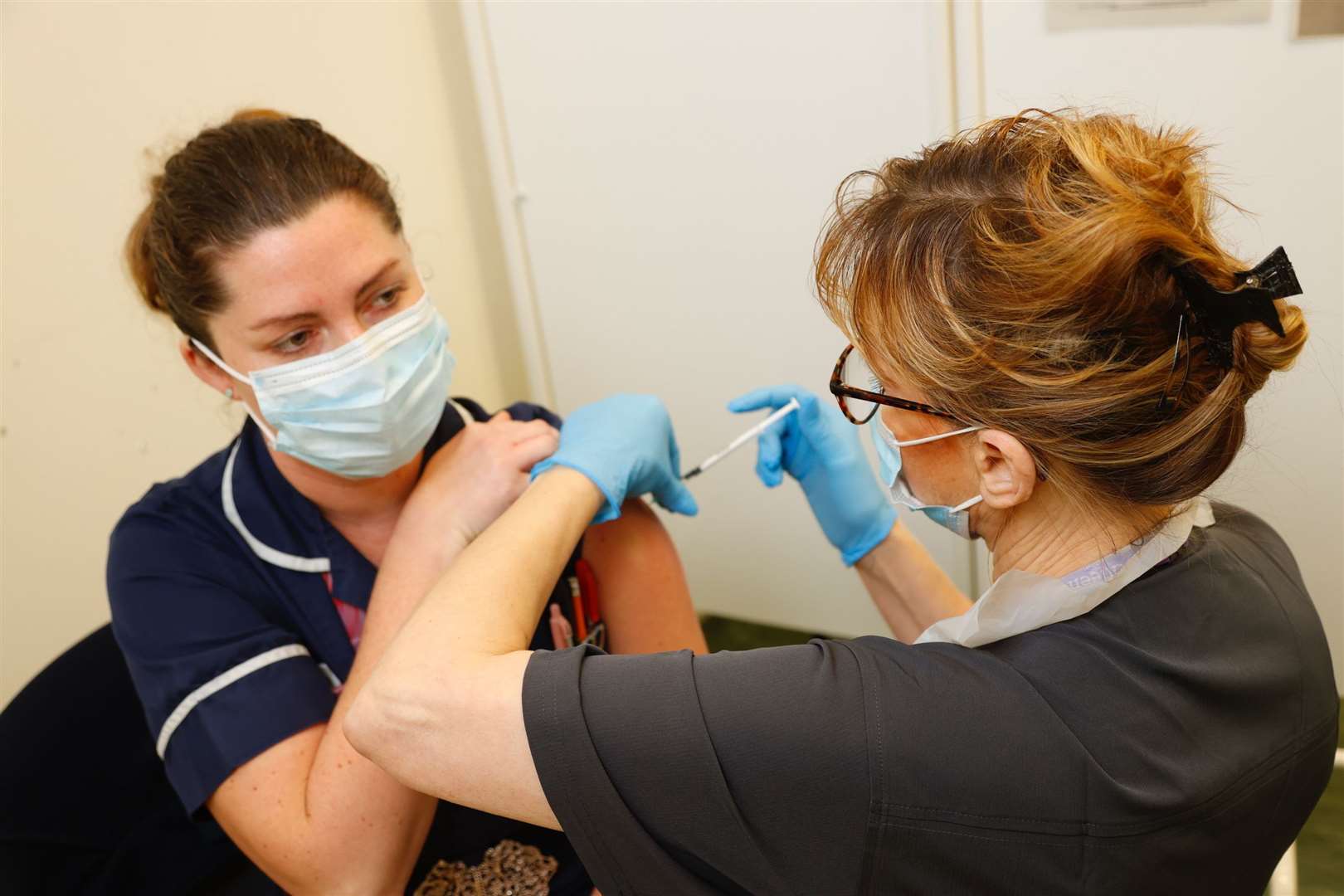 Nurse Naomi Meakins received the vaccine today. Picture: KCHFT