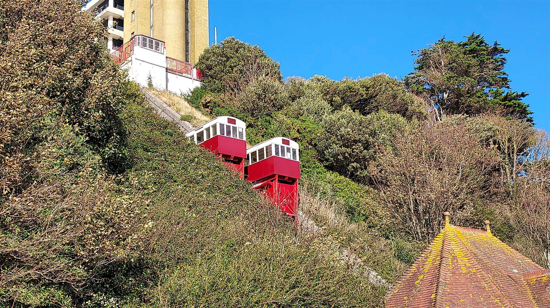 The lift connects the town and seaside, but has been out of action since 2017