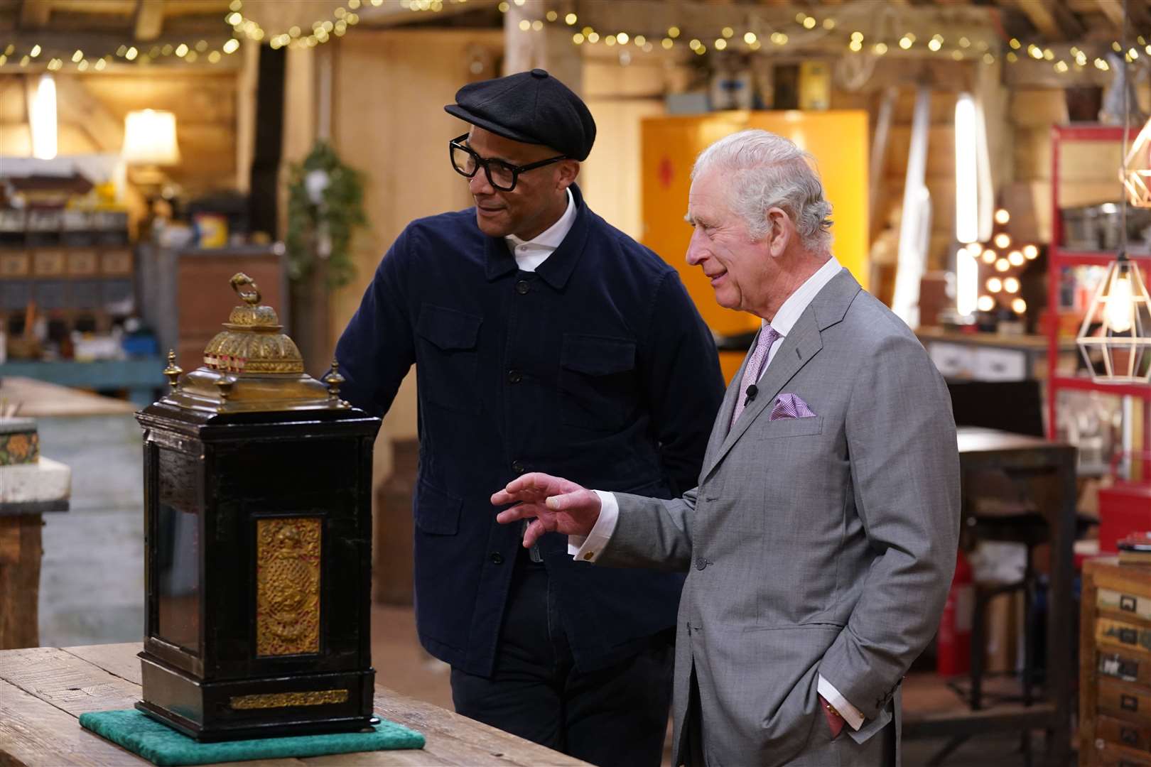 The then-Prince of Wales with Jay Blades during a special episode of The Repair Shop as part of the BBC’s centenary celebrations (Ian West/PA)