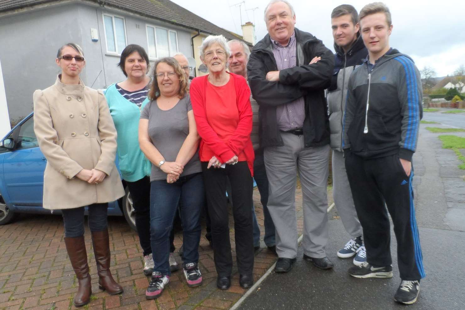 Worcester Road residents with Cllr McKay: from left: Stacy Turner, Susan Kemp, Vanessa Summer, Victor Summer, Alice Summer, Fred Hadler, Cllr Malcolm McKay, David Summer and Matty Edwards