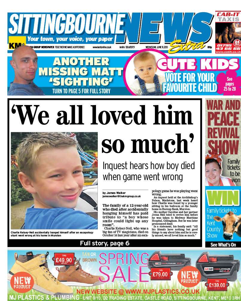 The front of this week's Sittingbourne News Extra