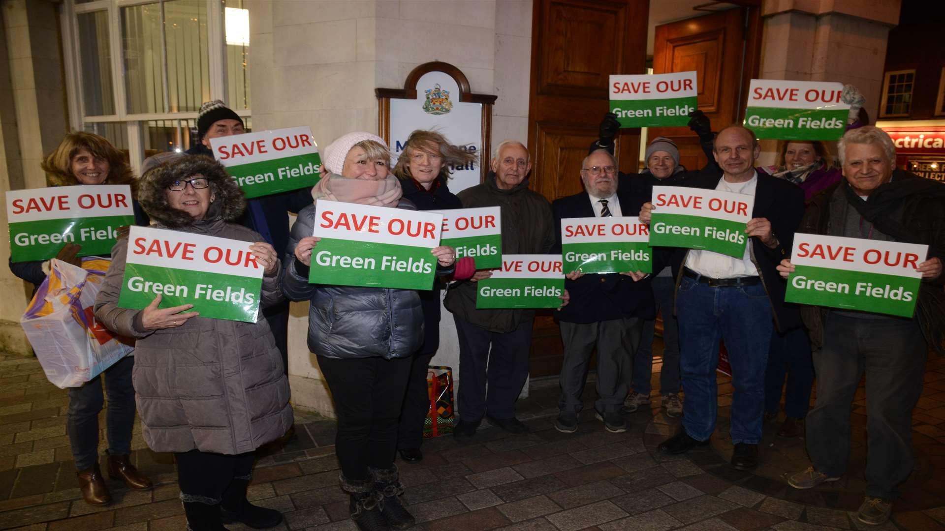 Protesters outside the Town Hall