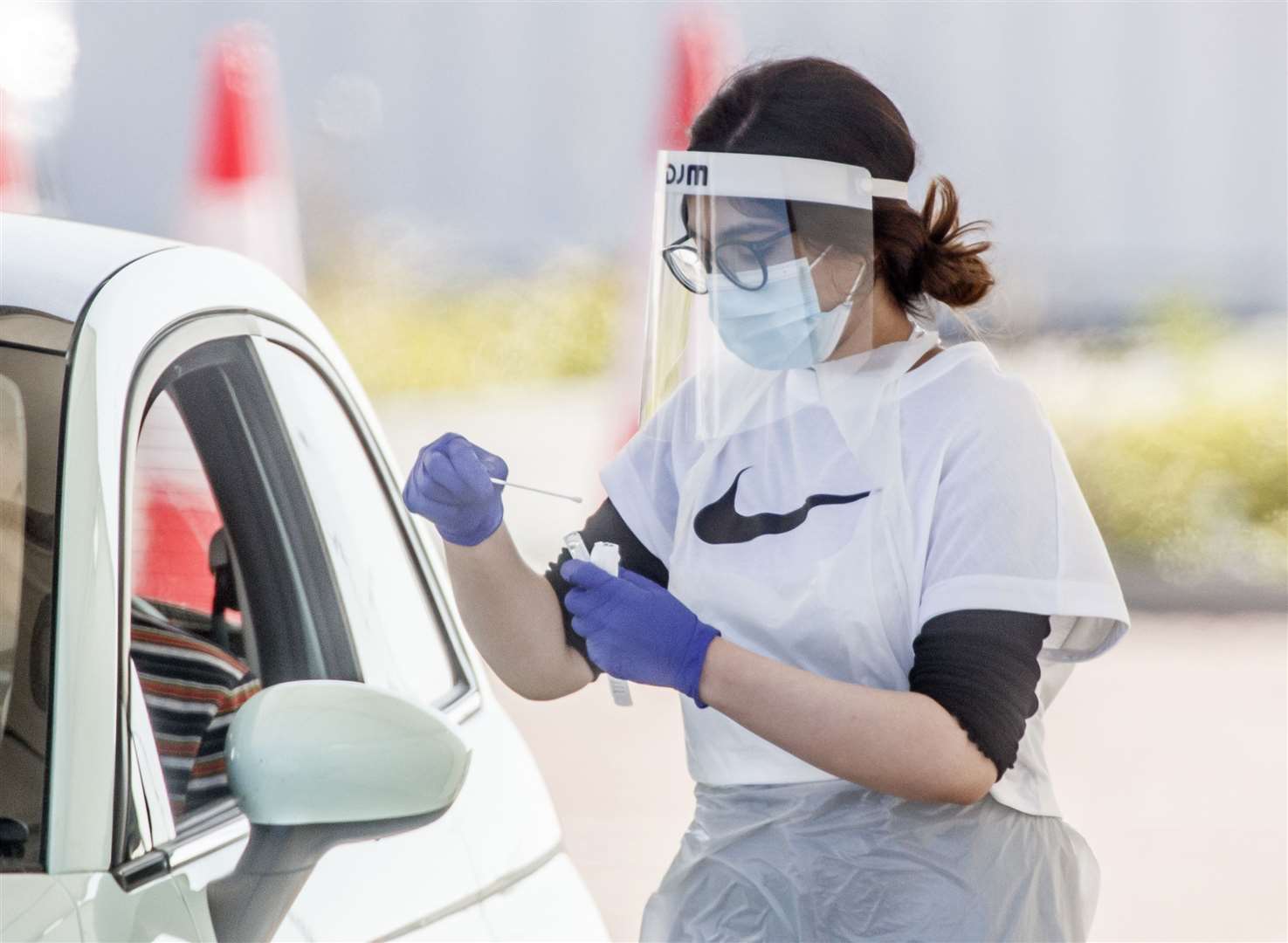 A person is tested at Temple Green park and ride coronavirus testing centre in Leeds (Danny Lawson/PA)