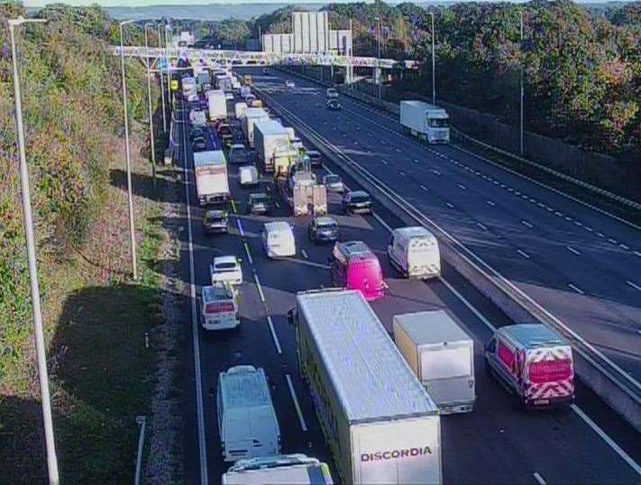 Long queues have formed on the M20. Picture: National Highways