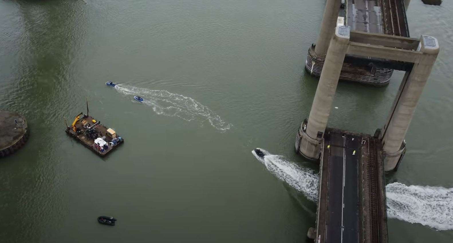 Drone footage of Hollywood film The Beekeeper being filmed at Kingsferry Bridge, between Sheppey and Sittingbourne. Picture: Keith Moon (60354938)